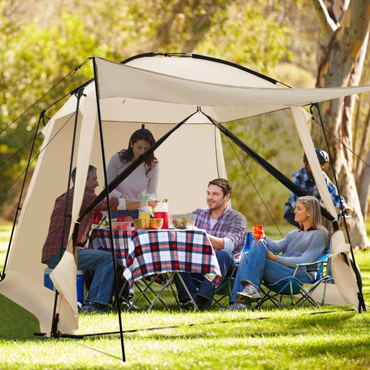 Camping Tent for 8-10 People Dome Tent with Vestibule and Mosquito Net Zippered Door Portable Tent with Carry Bag 300x300x250cm Beige -