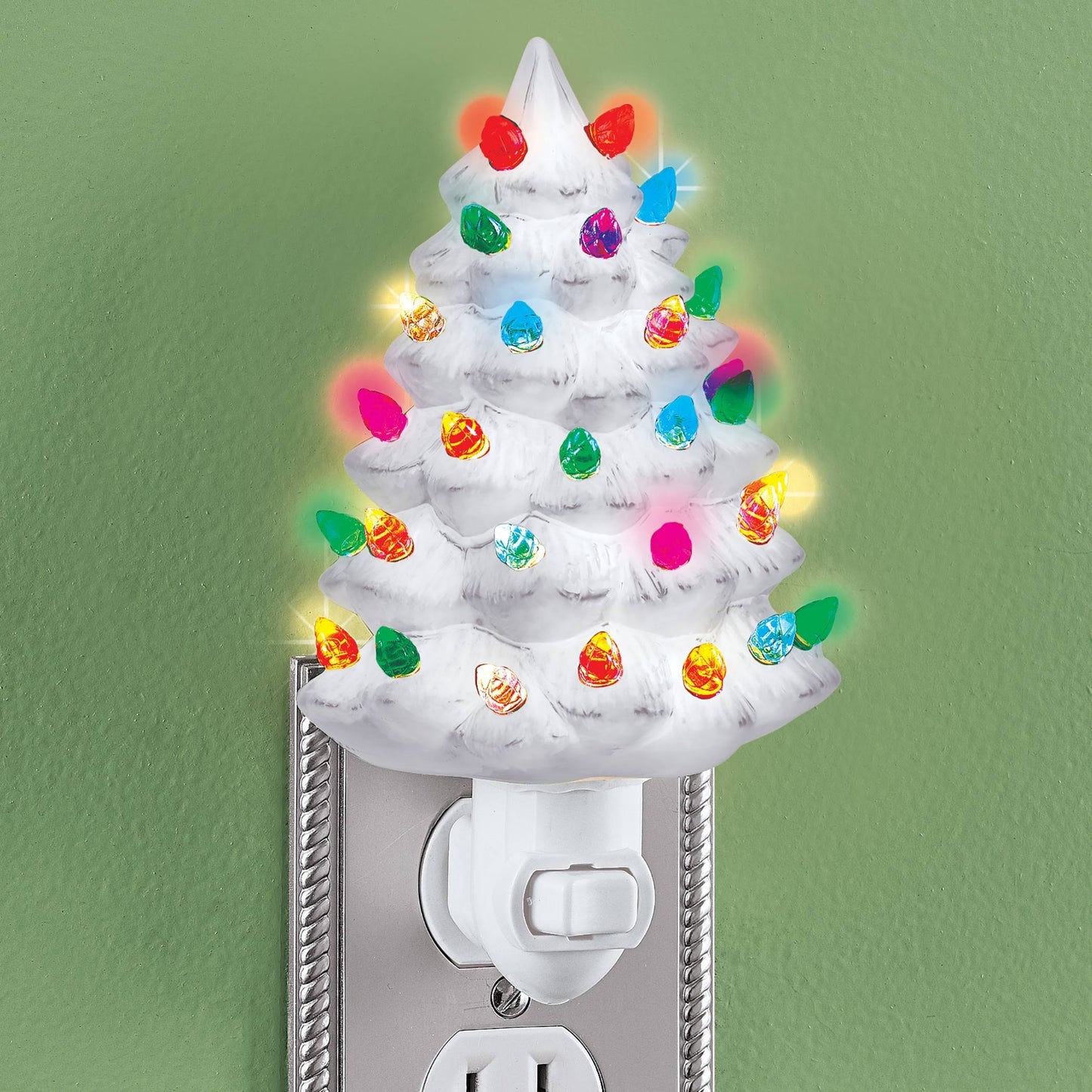 Collections Etc Ceramic Christmas Tree Night Light - 6"H, Nostalgic, Decorative Bathroom Decoration, White - Product image 1