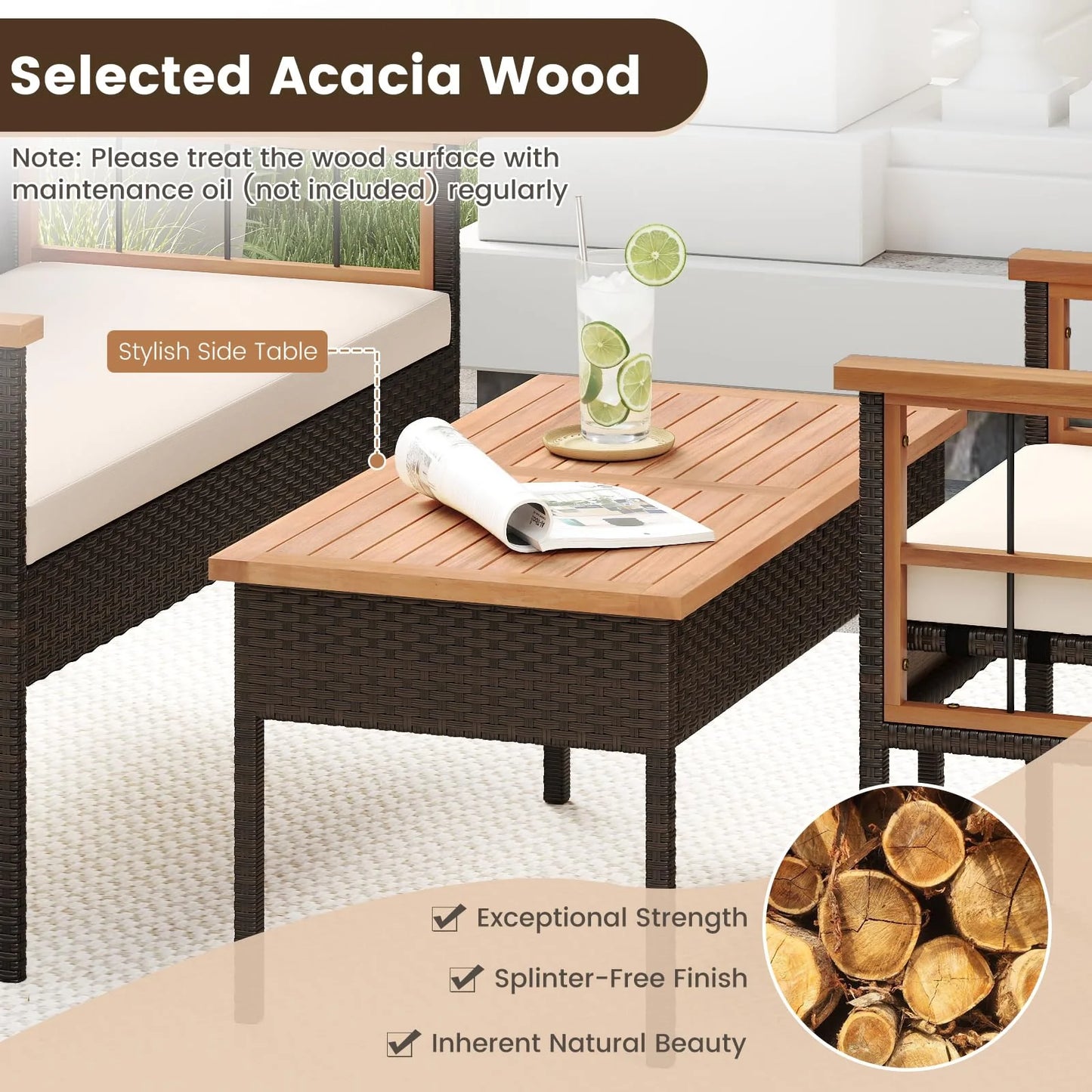 Tangkula 4 Pieces Wicker Patio Conversation Furniture Set