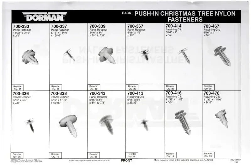 030-709 Dorman (TECHoice) Fastener Assortment With 5 Of Each Part