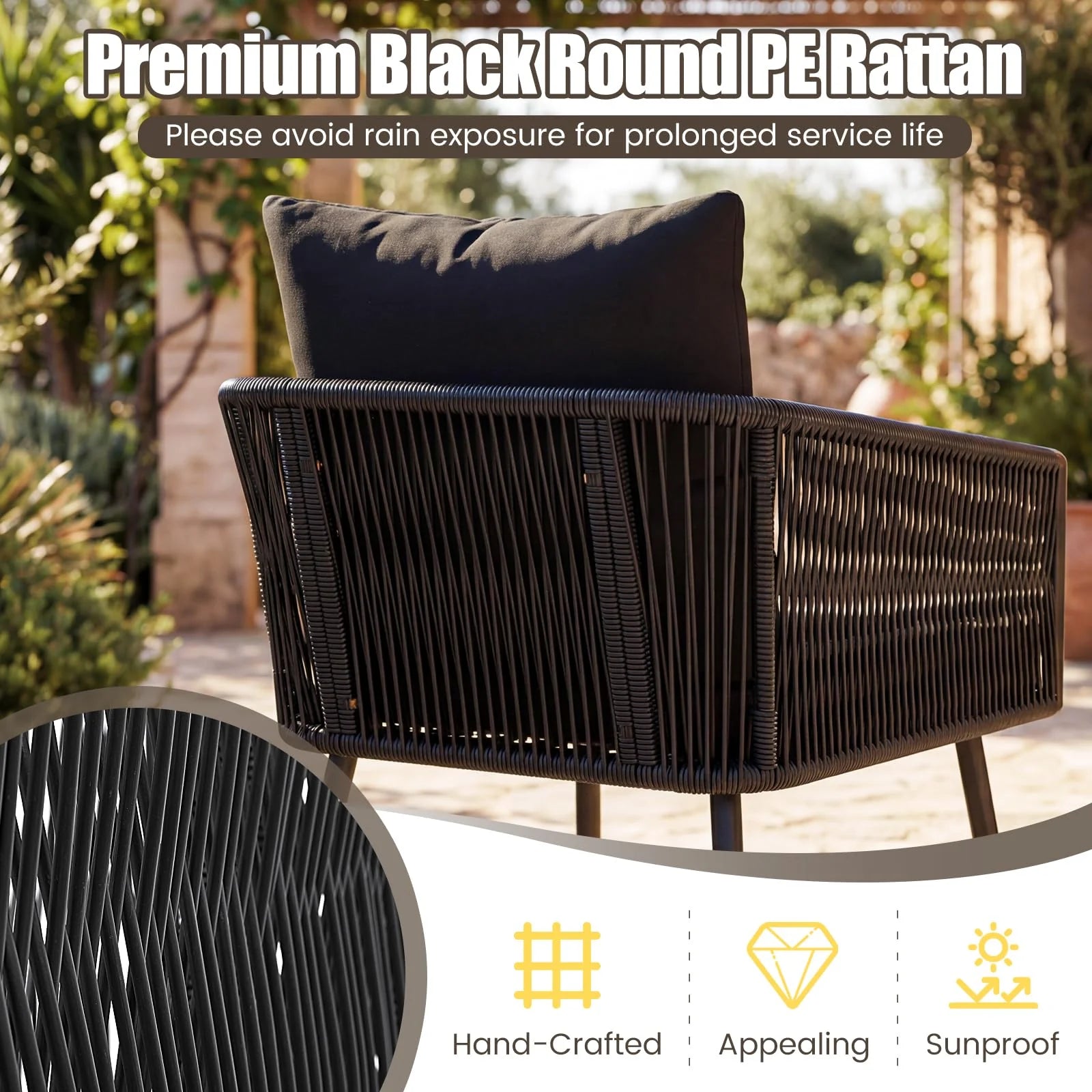 Tangkula 3 Pieces Patio Rattan Bistro Conversation Set - Product image 7