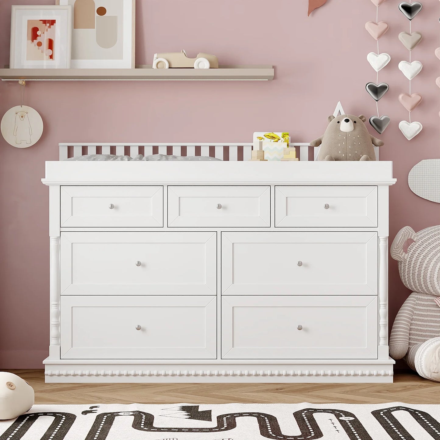 OXYLIFE 45" Baby Nursery Changing Table Dresser with 4 Drawers and Shelf for Nursery Room, White - Product image 62