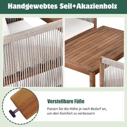 Garden furniture, garden furniture for 4 people, with sofa, coffee table and cushions, removable and washable fabric cover, black (seat cushions included)