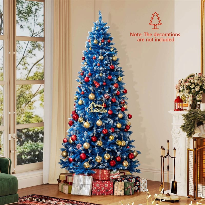 6/7/8/9 FT Pre-Lit Christmas Tree, Blue Hinged Xmas Tree with Frosted PVC Tips, Warm White LED Lights - Product image 18