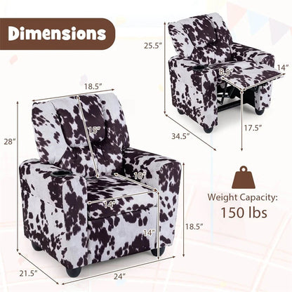 Kids Recliner Chair with Cup Holder & Side Pocket, Adjustable Toddler Lounge Sofa, Ergonomic Children Armchairs for Boys Girls Age 3+, 150lbs