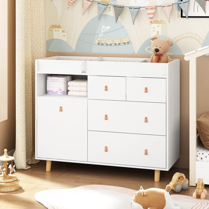 OXYLIFE 45" Baby Nursery Changing Table Dresser with 4 Drawers and Shelf for Nursery Room, White - Product image 1