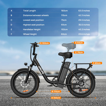 URLIFE 20" Electric Bike for Adults, 1000W Peak Motor, 48V 13AH Remobavle Battery, 7 - Product image 8