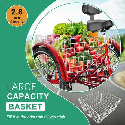 MOONCOOL Adult Tricycles with Rear Basket & Inflator, 24 26 in 7 Speed 3 Wheel Bikes, Three - Product image 164