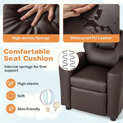 Kids Recliner Chair with Cup Holder & Side Pocket, Adjustable Toddler Lounge Sofa, Ergonomic Children Armchairs for Boys Girls Age 3+, 150lbs
