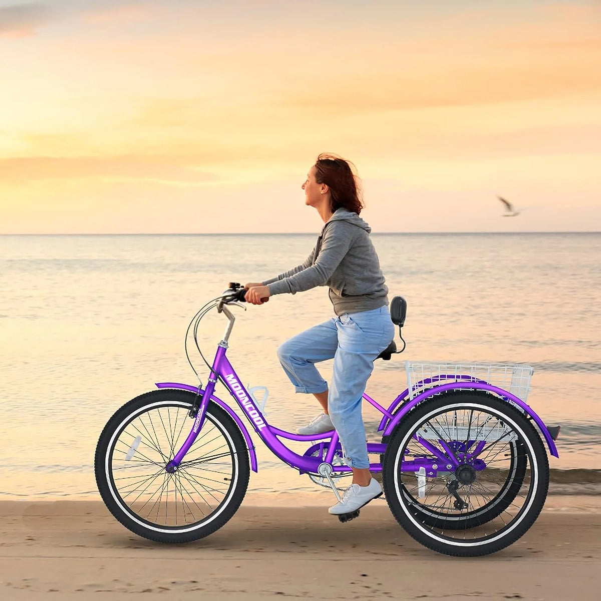 MOONCOOL Adult Tricycles with Rear Basket & Inflator, 24 26 in 7 Speed 3 Wheel Bikes, Three - Product image 111
