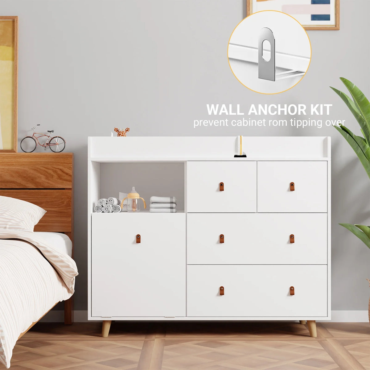 OXYLIFE 45" Baby Nursery Changing Table Dresser with 4 Drawers and Shelf for Nursery Room, White - Product image 14