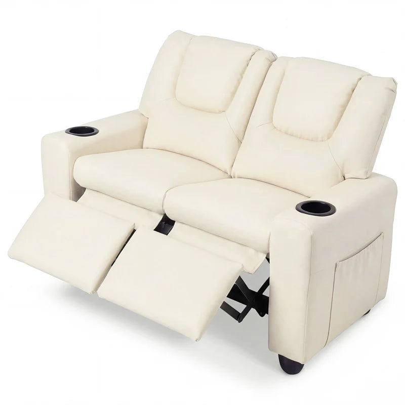 2-Seater Kids Recliner, PU Leather Reclining Loveseat with Cup Holders & 2 Side Storage Pockets - Product image 4
