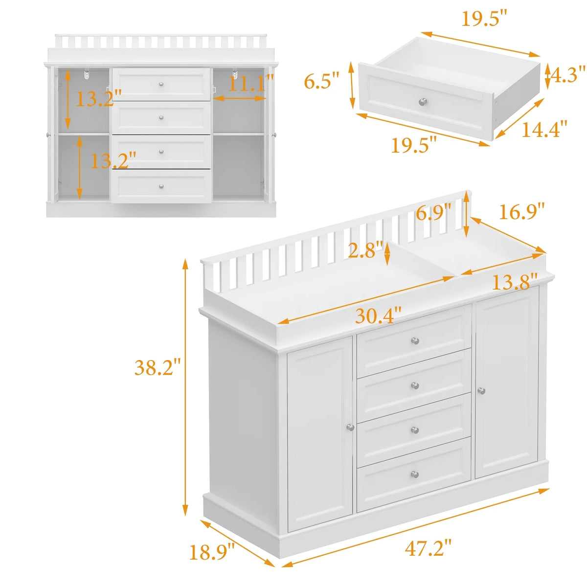 OXYLIFE 45" Baby Nursery Changing Table Dresser with 4 Drawers and Shelf for Nursery Room, White - Product image 48