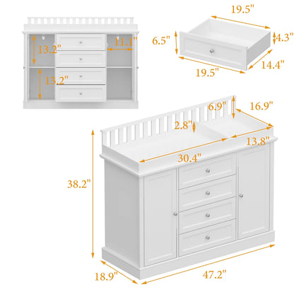 OXYLIFE 45" Baby Nursery Changing Table Dresser with 4 Drawers and Shelf for Nursery Room, White - Product image 48
