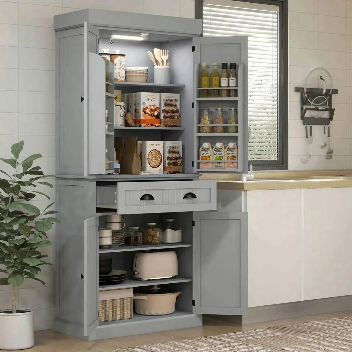 Spaco 17 - Tier Kitchen Small Pantry Cabinet with 2 Doors and 6 Adjustable Shelves, Cabinet Pantry - Product image 29