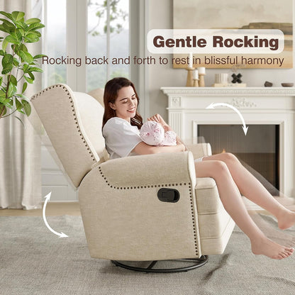 Royalcraft Swivel Nursery Glider Recliner, Comfy Upholstered Glider Chair with Lumbar Pillow and Footrest - Product image 2