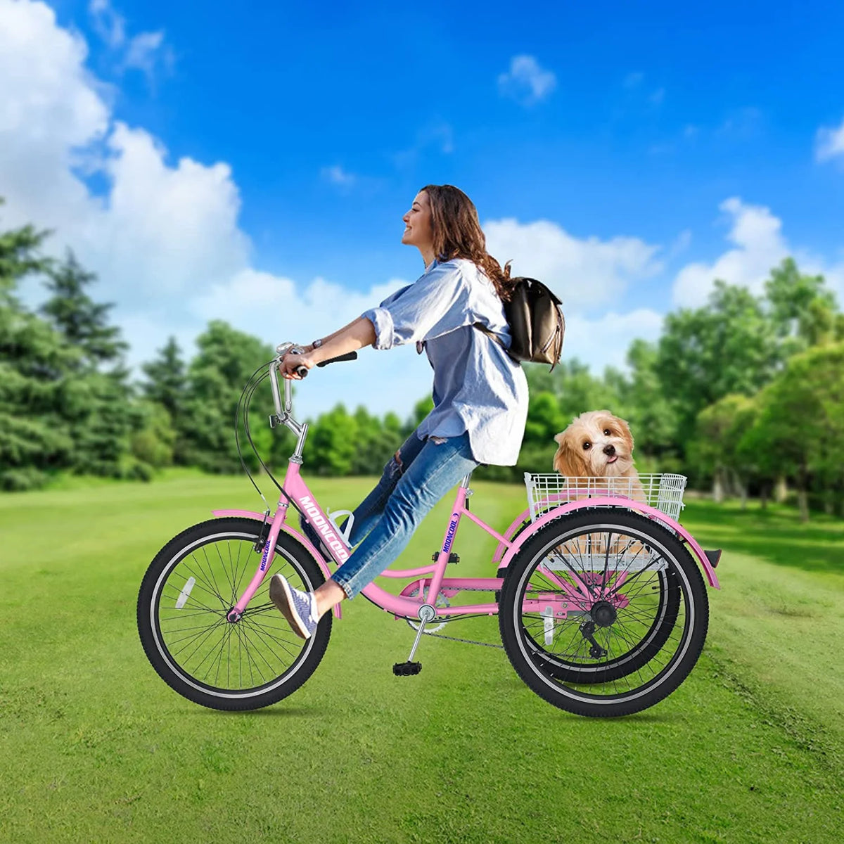 MOONCOOL Adult Tricycles with Rear Basket & Inflator, 24 26 in 7 Speed 3 Wheel Bikes, Three - Product image 118