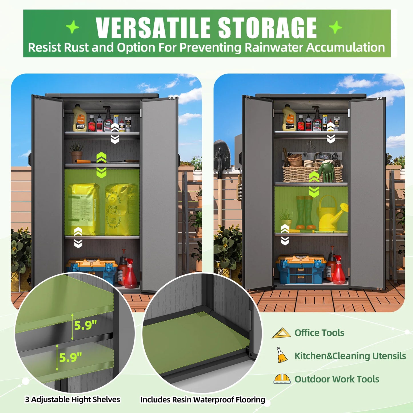 AECOJOY Tall Resin Outdoor Storage Cabinet Waterproof with Adjustable Shelves - Product image 7