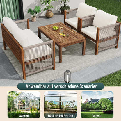 Garden furniture, garden furniture for 4 people, with sofa, coffee table and cushions, removable and washable fabric cover, black (seat cushions included)