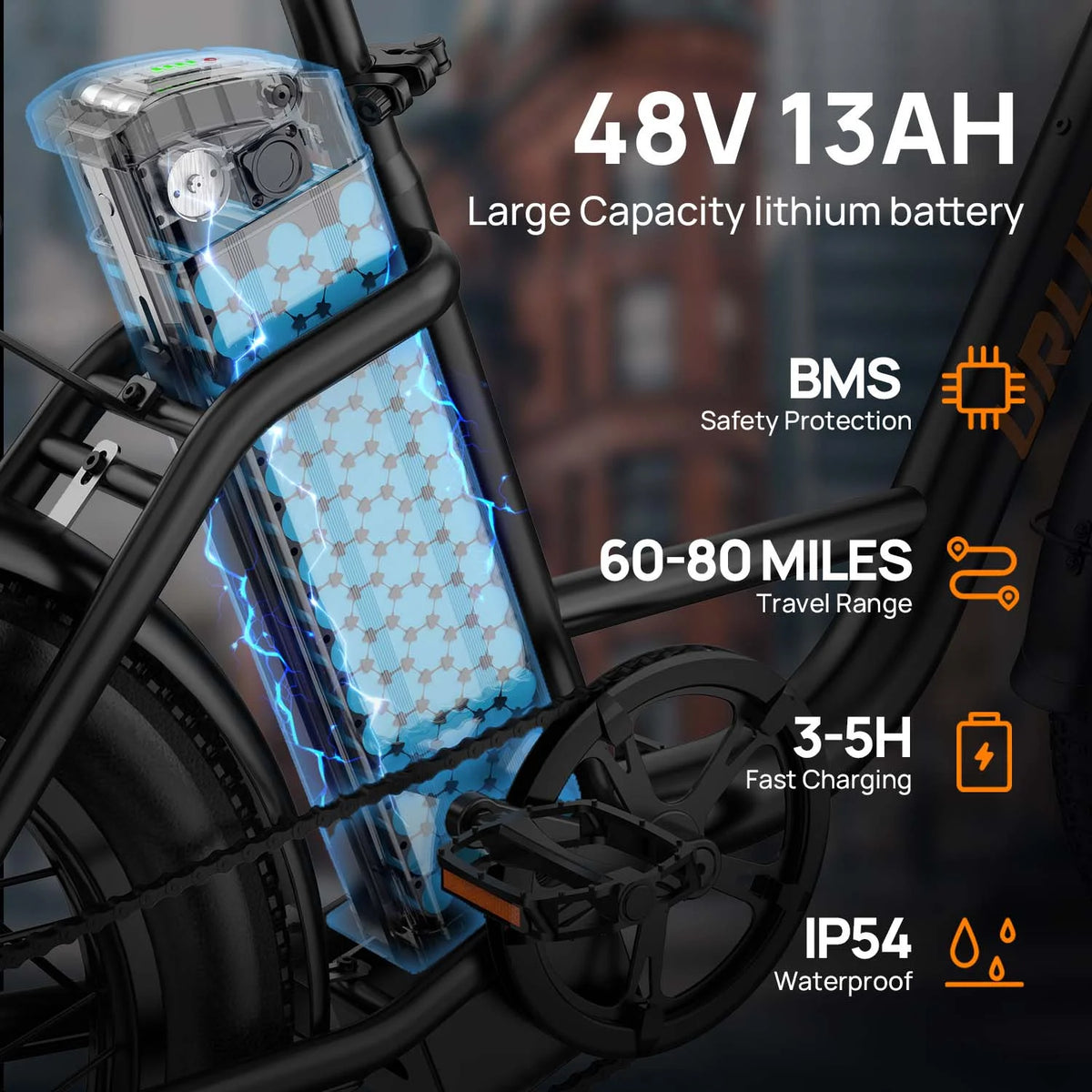 URLIFE 20" Electric Bike for Adults, 1000W Peak Motor, 48V 13AH Remobavle Battery, 7 - Product image 4