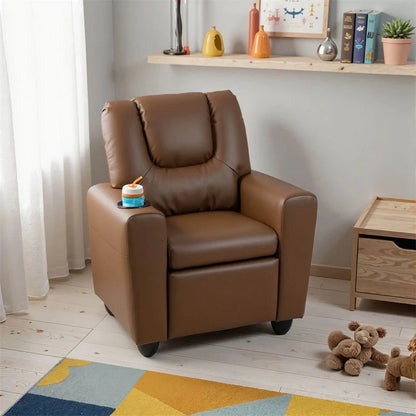 Kids Recliner Chair with Cup Holder & Side Pocket, Adjustable Toddler Lounge Sofa, Ergonomic Children Armchairs for Boys Girls Age 3+, 150lbs