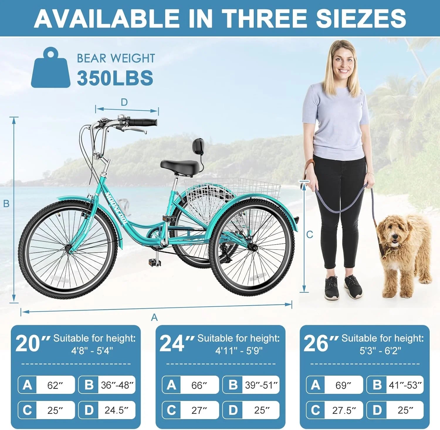 MOONCOOL Adult Tricycles with Rear Basket & Inflator, 24 26 in 7 Speed 3 Wheel Bikes, Three - Product image 16