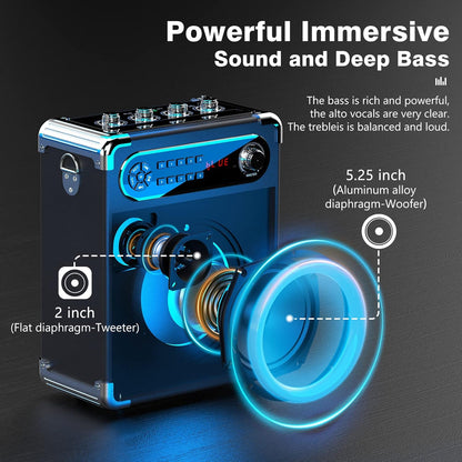 JYX Karaoke Machine, with 3 Wireless Microphones and DJ Lights, Bluetooth Speaker for Family Gatherings/Outdoor Camping/Beach Party
