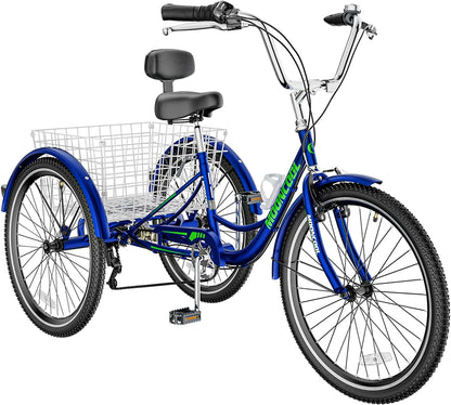 MOONCOOL Adult Tricycles with Rear Basket & Inflator, 24 26 in 7 Speed 3 Wheel Bikes, Three - Product image 86