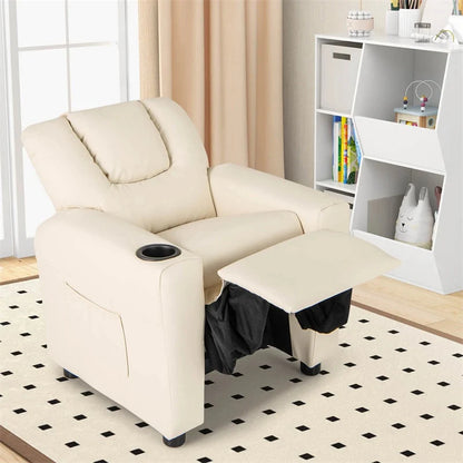 Kids Recliner Chair with Cup Holder & Side Pocket, Adjustable Toddler Lounge Sofa, Ergonomic Children Armchairs for Boys Girls Age 3+, 150lbs