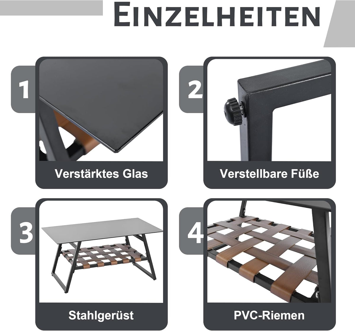 Garden furniture, garden furniture for 4 people, with sofa, coffee table and cushions, removable and washable fabric cover, black (seat cushions included)