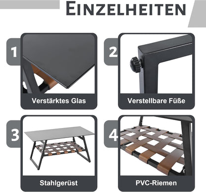 Garden furniture, garden furniture for 4 people, with sofa, coffee table and cushions, removable and washable fabric cover, black (seat cushions included)
