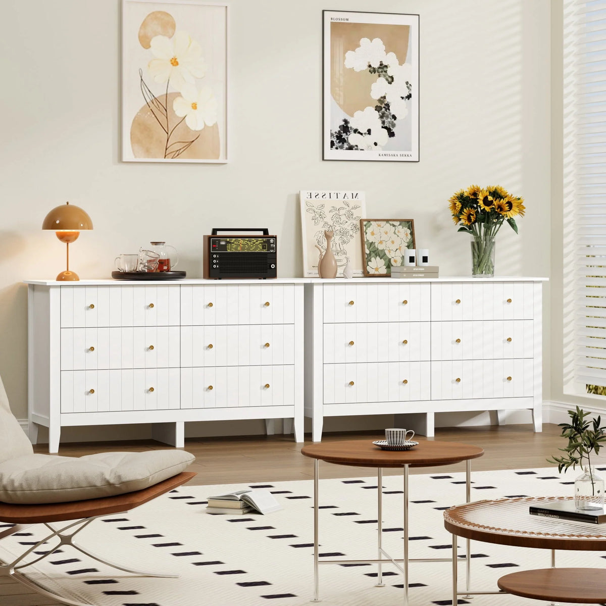 Homfa 6 Drawer Double White Dresser for Bedroom, Modern Wood Dresser Storage Cabinet for Living Room - Product image 2