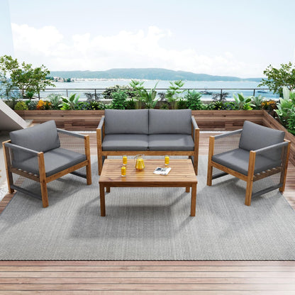 Garden furniture, garden furniture for 4 people, with sofa, coffee table and cushions, removable and washable fabric cover, black (seat cushions included)