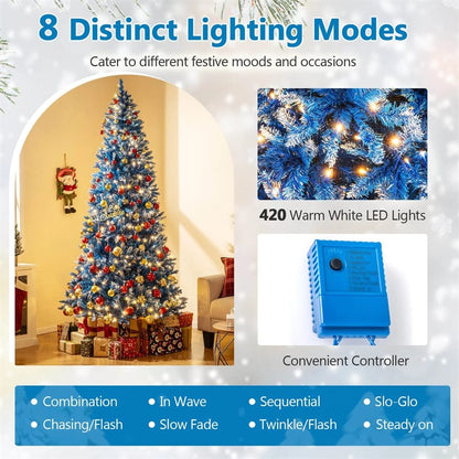6/7/8/9 FT Pre-Lit Christmas Tree, Blue Hinged Xmas Tree with Frosted PVC Tips, Warm White LED Lights - Product image 27