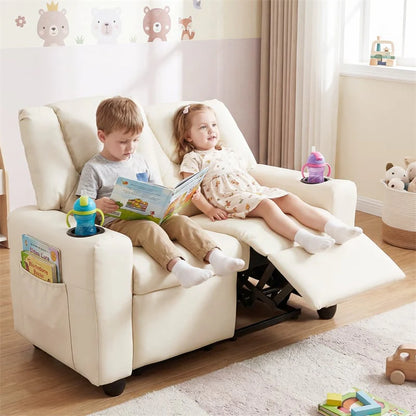 2-Seater Kids Recliner, PU Leather Reclining Loveseat with Cup Holders & 2 Side Storage Pockets - Product image 9