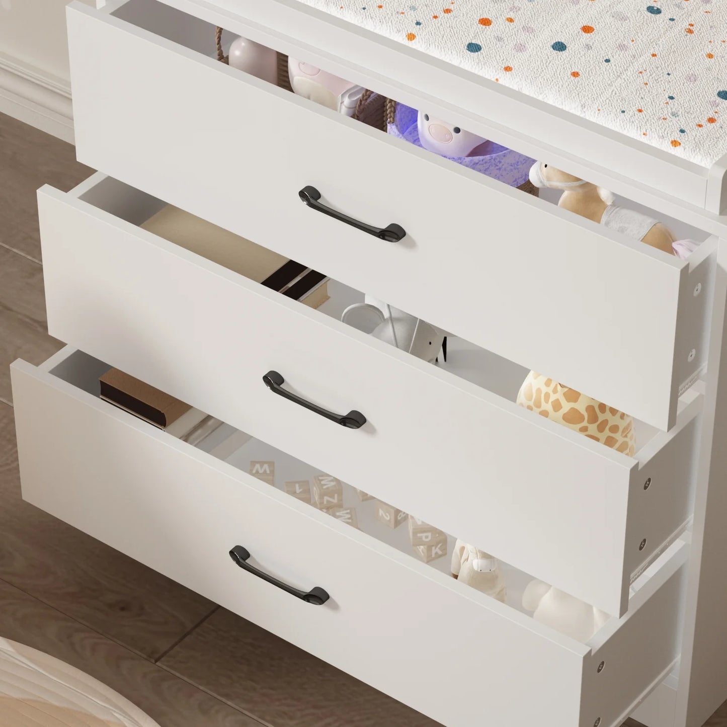 OXYLIFE 45" Baby Nursery Changing Table Dresser with 4 Drawers and Shelf for Nursery Room, White - Product image 39