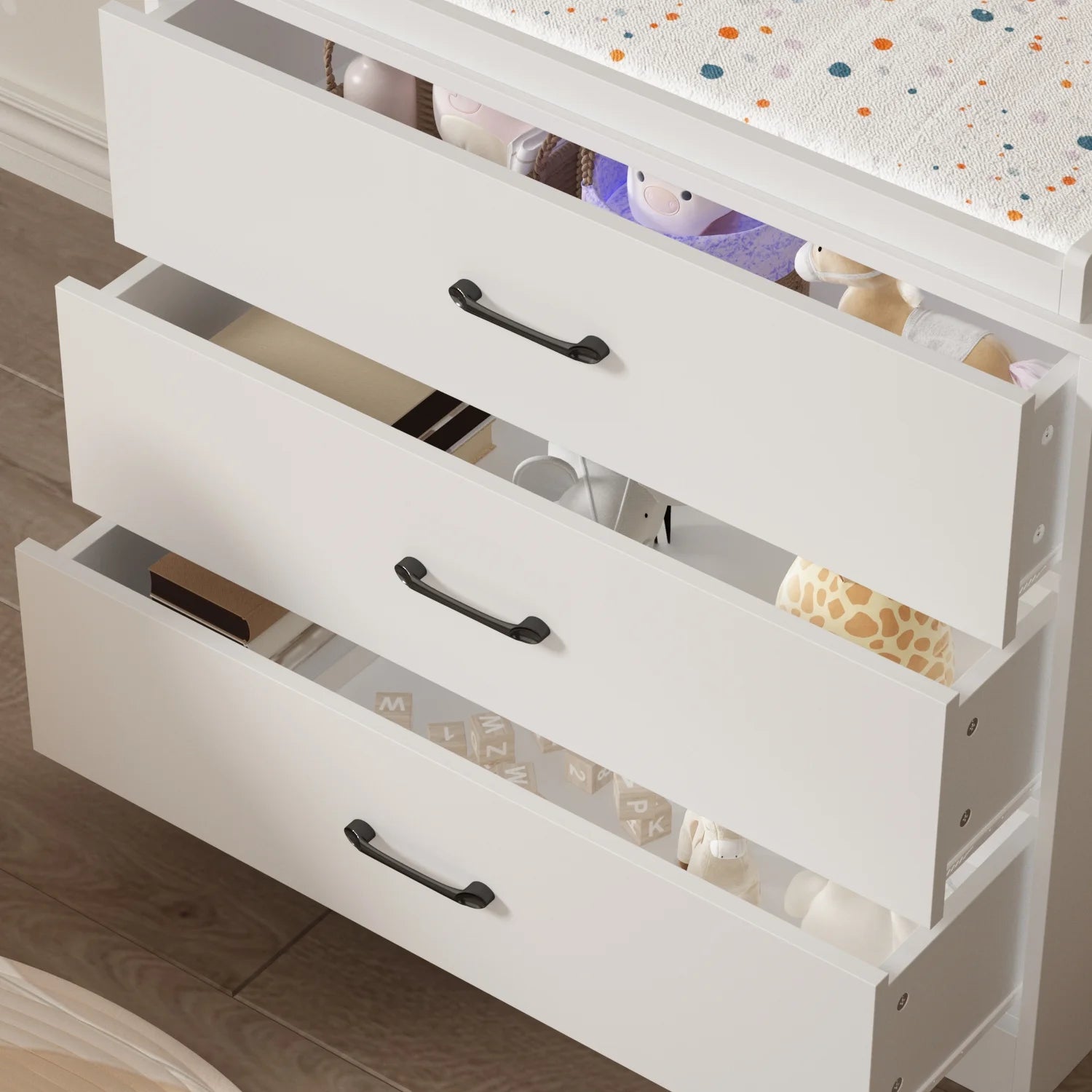 OXYLIFE 45" Baby Nursery Changing Table Dresser with 4 Drawers and Shelf for Nursery Room, White - Product image 39