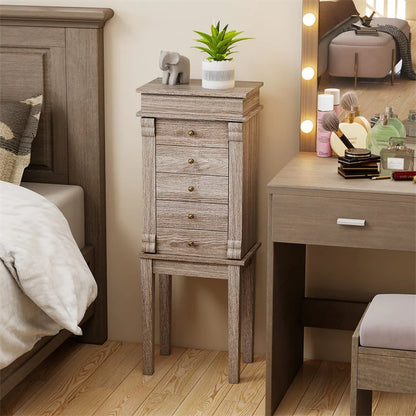 Standing Jewelry Armoire Cabinet with Flip Top Mirror, 5 Drawers & 2 Swing Doors - Product image 4