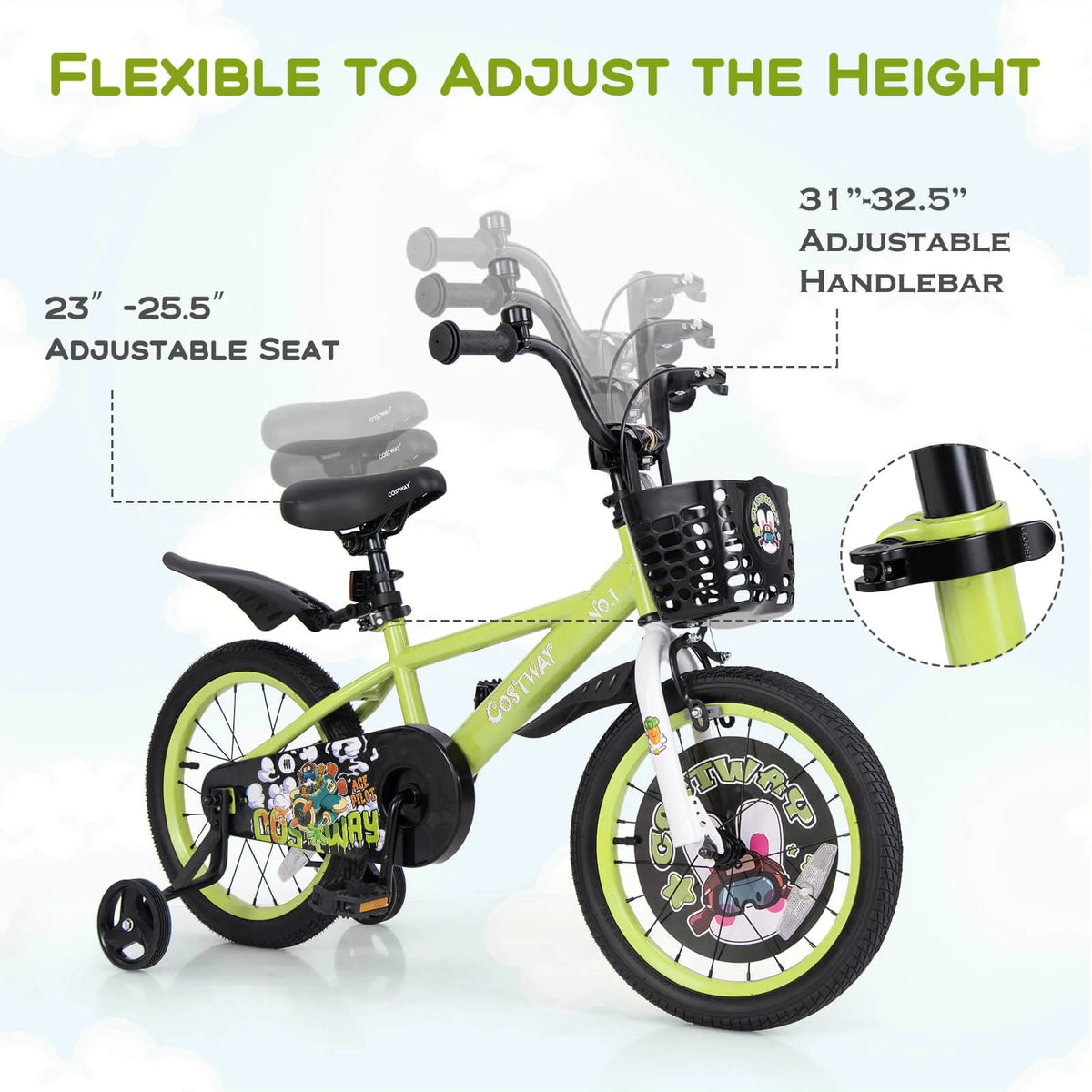 Costway 16" Kid'S Bike for 4 - 7 with Height - Adjustable Handlebar & Saddle Handbrake Blue - Product image 27