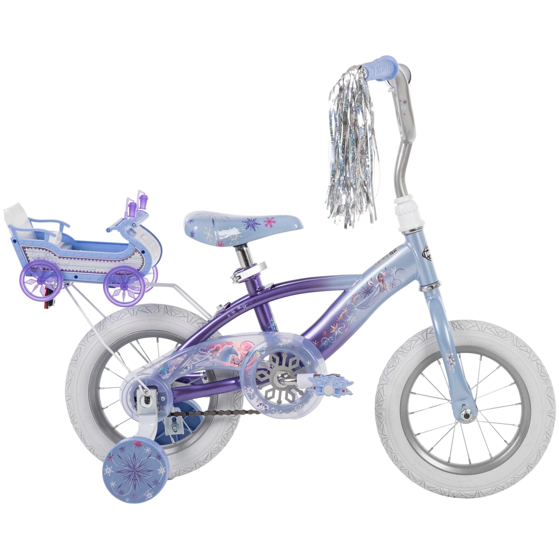 Frozen Bike with Doll Carrier Sleigh for Girl'S, 12 In., White and Purple by Huffy - Product image 1