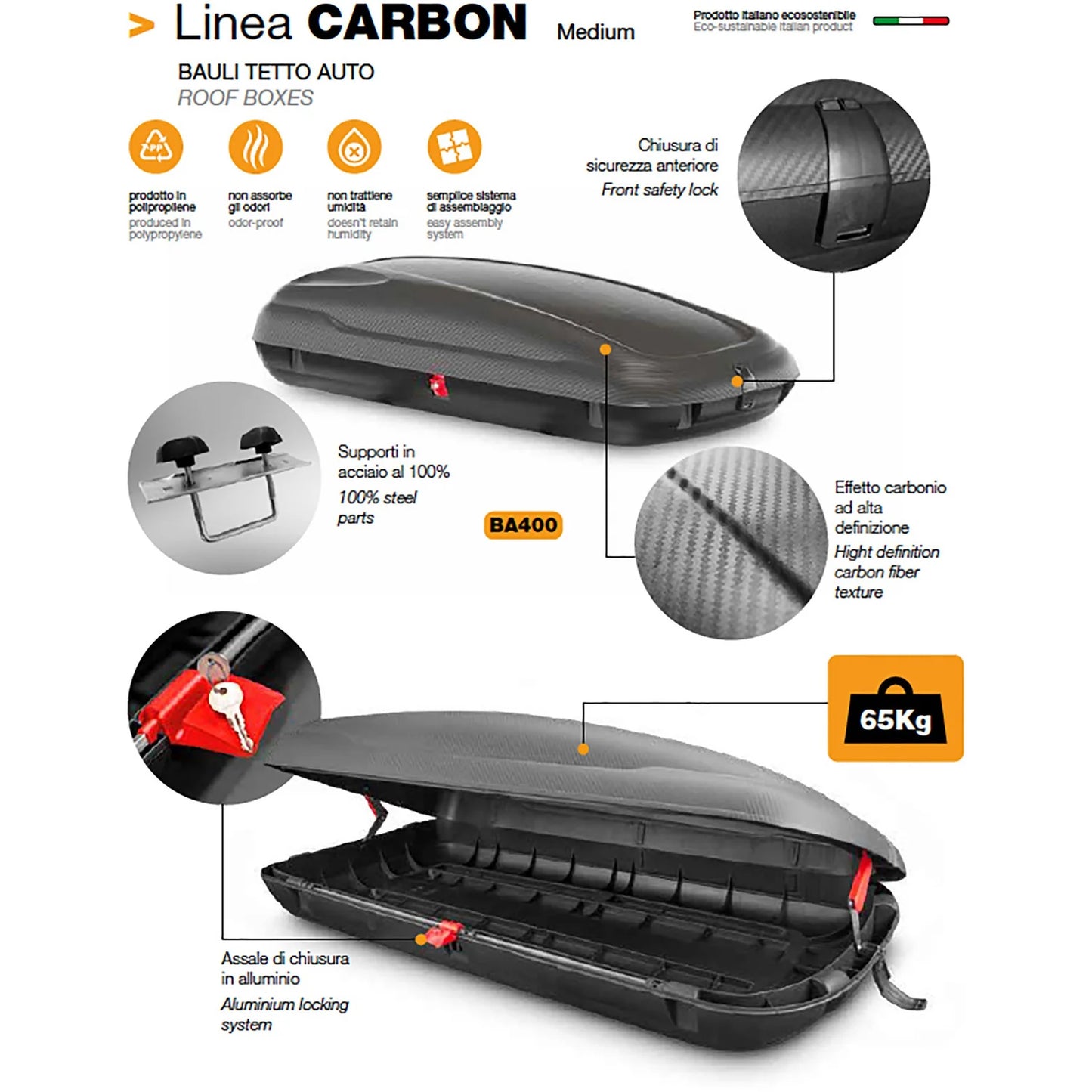 Carbon Line polypropylene car roof box - h37.5x169x79 cm -