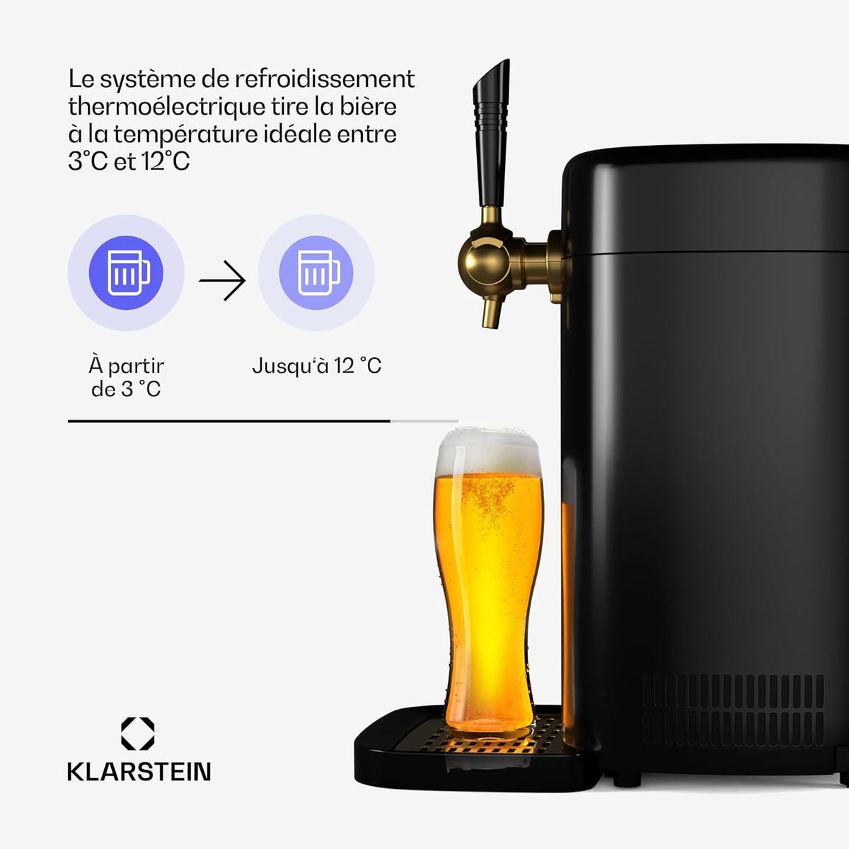 Klarstein FrostBrew Beer Tap - CO₂ Pressure System 5L Kegs Thermoelectric Cooling 3-12°C Pull Lever Black/Gold