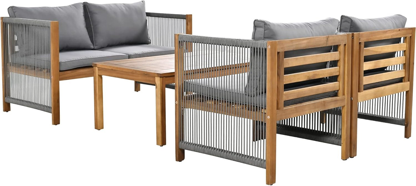 Garden furniture, garden furniture for 4 people, with sofa, coffee table and cushions, removable and washable fabric cover, black (seat cushions included)