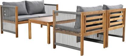 Garden furniture, garden furniture for 4 people, with sofa, coffee table and cushions, removable and washable fabric cover, black (seat cushions included)