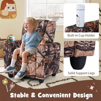 Kids Recliner Chair with Cup Holder & Side Pocket, Adjustable Toddler Lounge Sofa, Ergonomic Children Armchairs for Boys Girls Age 3+, 150lbs