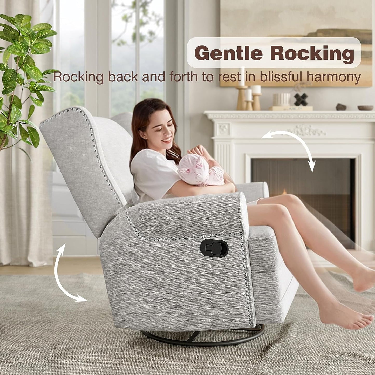 Royalcraft Swivel Nursery Glider Recliner, Comfy Upholstered Glider Chair with Lumbar Pillow and Footrest - Product image 42
