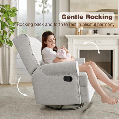Royalcraft Swivel Nursery Glider Recliner, Comfy Upholstered Glider Chair with Lumbar Pillow and Footrest - Product image 42