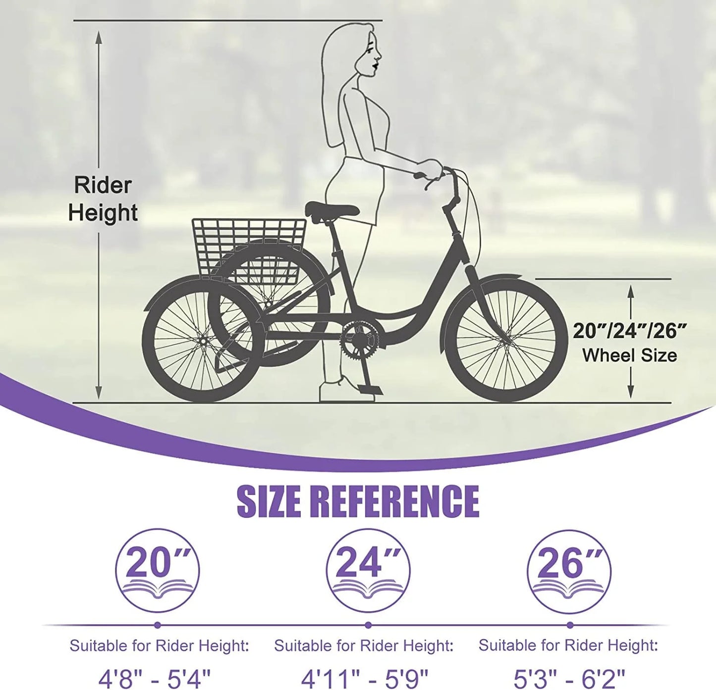 MOONCOOL Adult Tricycles with Rear Basket & Inflator, 24 26 in 7 Speed 3 Wheel Bikes, Three - Product image 70