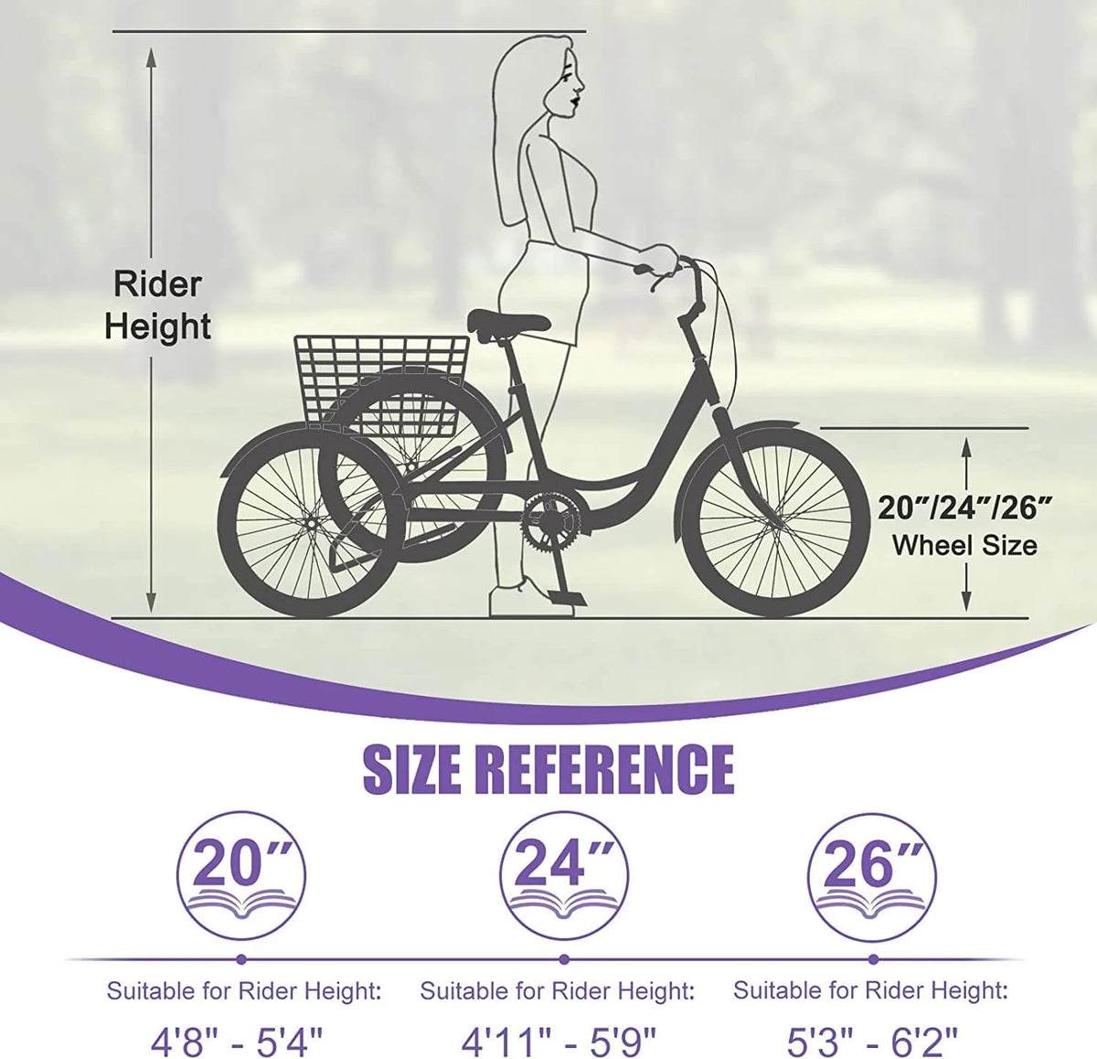 MOONCOOL Adult Tricycles with Rear Basket & Inflator, 24 26 in 7 Speed 3 Wheel Bikes, Three - Product image 70