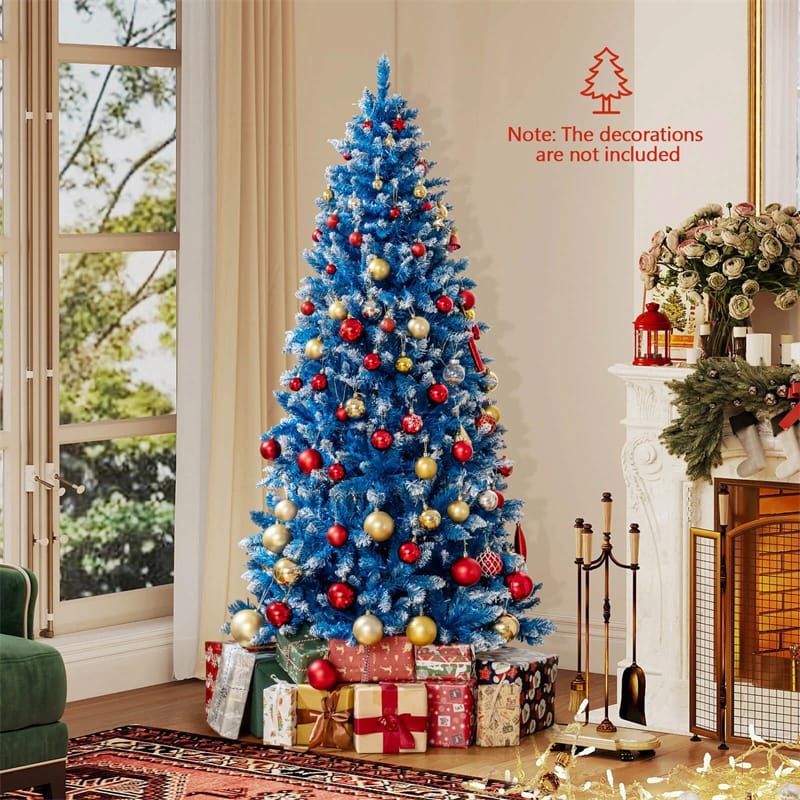 6/7/8/9 FT Pre-Lit Christmas Tree, Blue Hinged Xmas Tree with Frosted PVC Tips, Warm White LED Lights - Product image 7